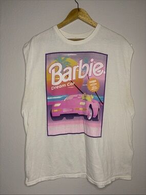 Barbie White Tank Top with Pink Dream Car Graphic